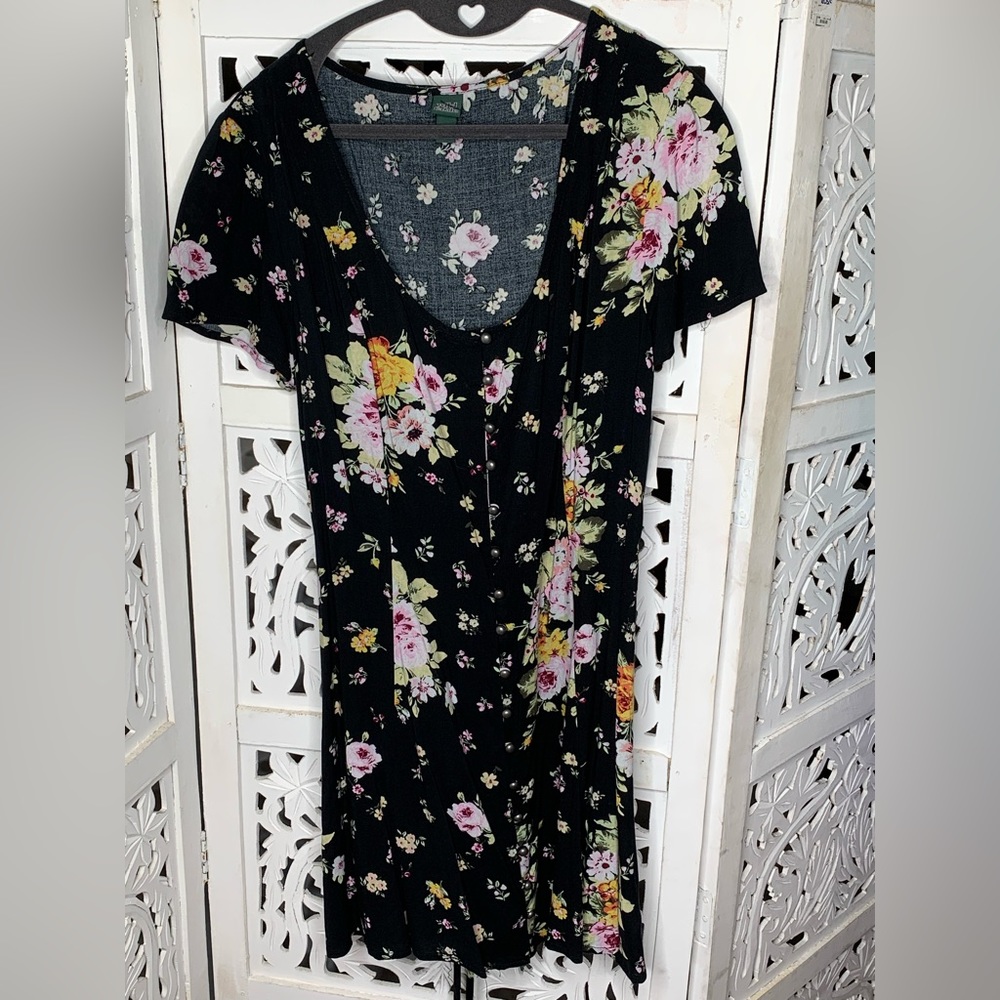 Wild Fable Black Pink Floral Print Button Up Mini Dress Medium Lightweight Flowy
